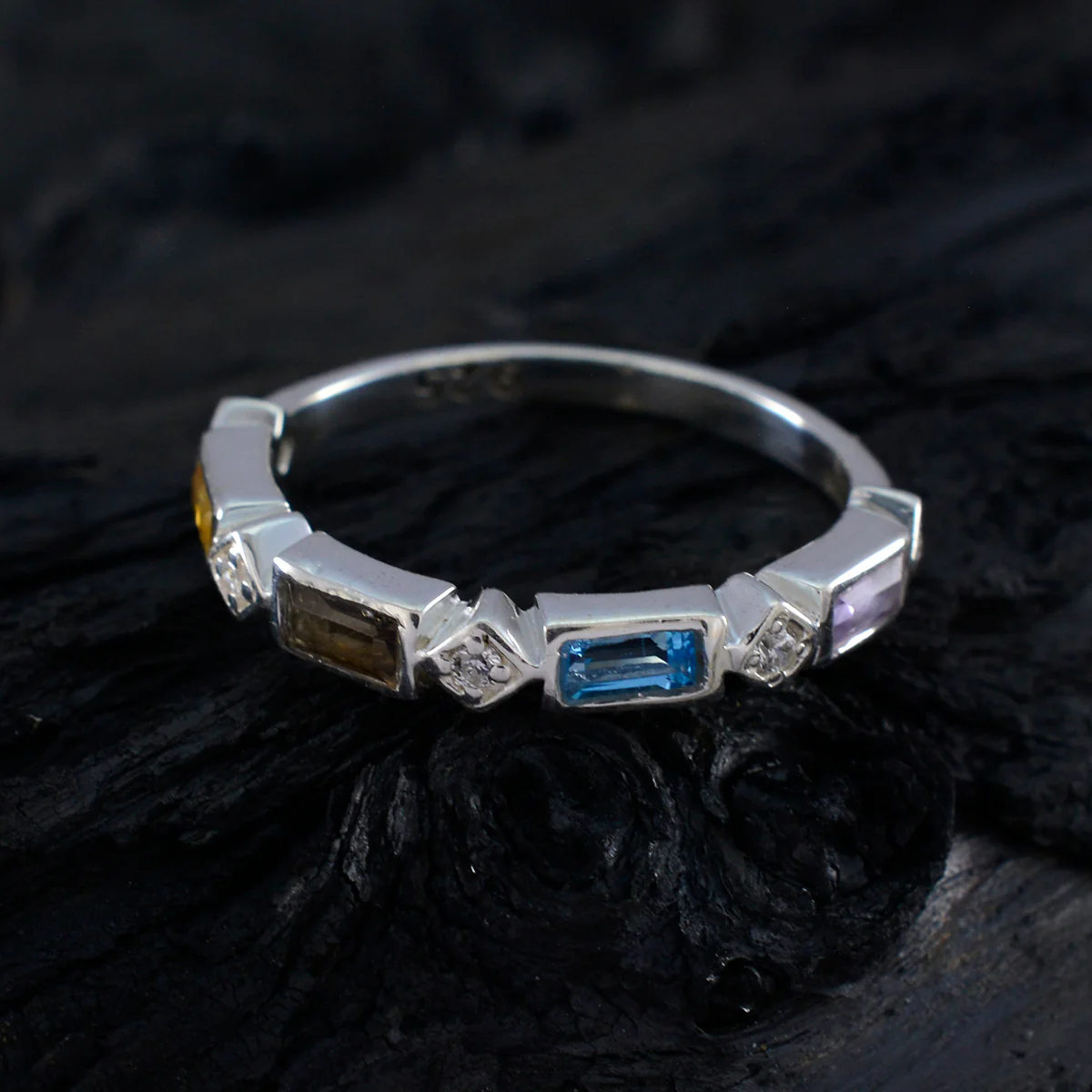 Multi Stone quarter Turkish Sterling Silver multicolor Gemstone Dainty Trendy Band Jewellery - Image 4