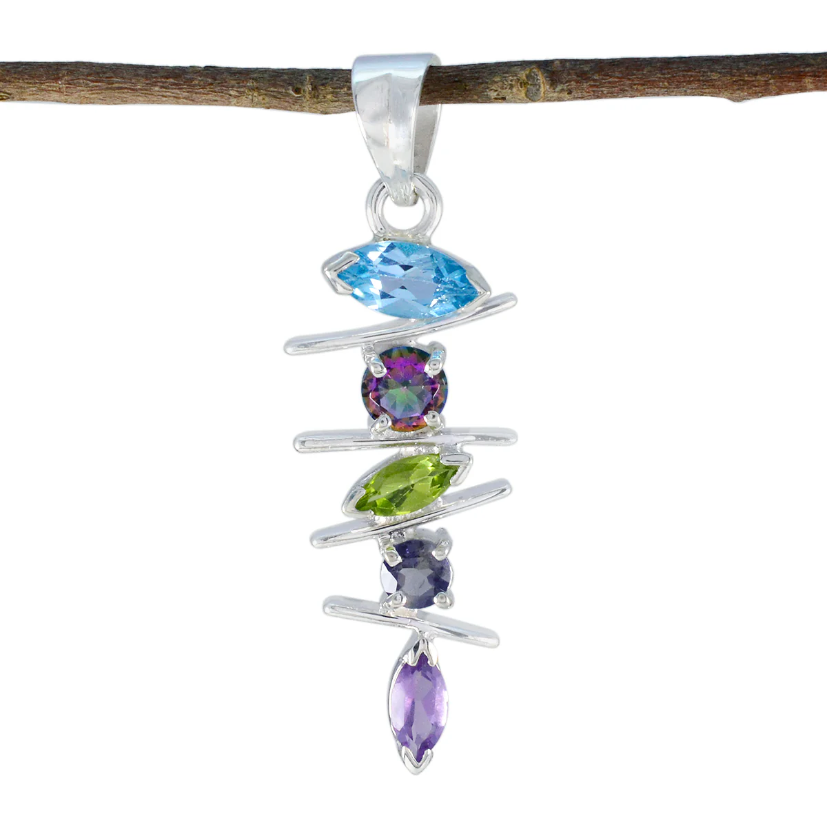 Multi Stone Tiny Moroccan 92.5 Silver Penta Daniela Abstract multicolor Pendant Jewellery