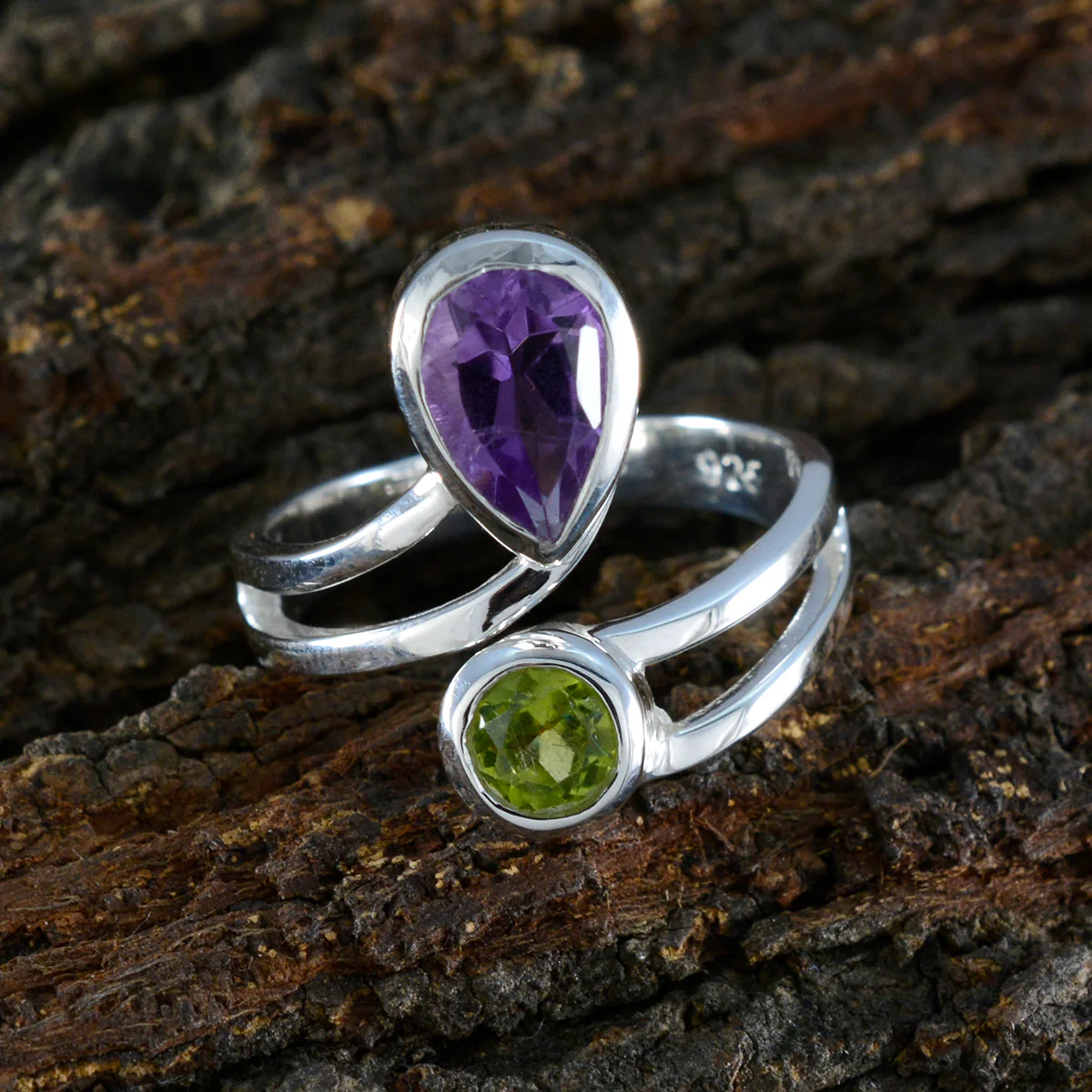 Multi Stone Toi et Moi Egyptian Silver multicolor Gems Tiny Feminine Ring Jewellery - Image 3