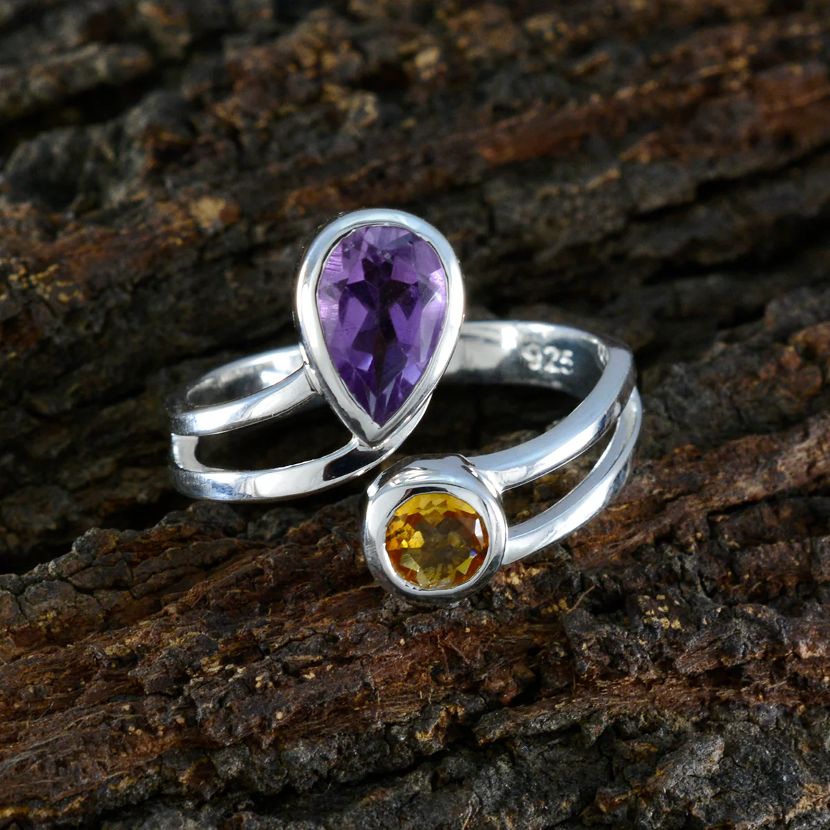 Multi Stone Toi et Moi French Sterling Silver multicolor Gemstone Tiny Love Ring Jewelry - Image 3