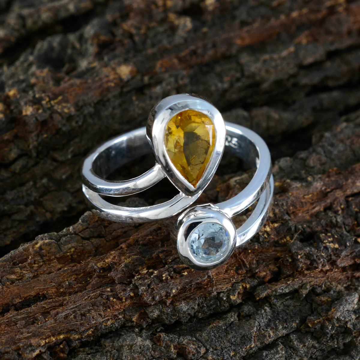 Multi Stone Toi et Moi German 925 Sterling Silver multicolor Gems Tiny Trendy Ring Jewelry - Image 3