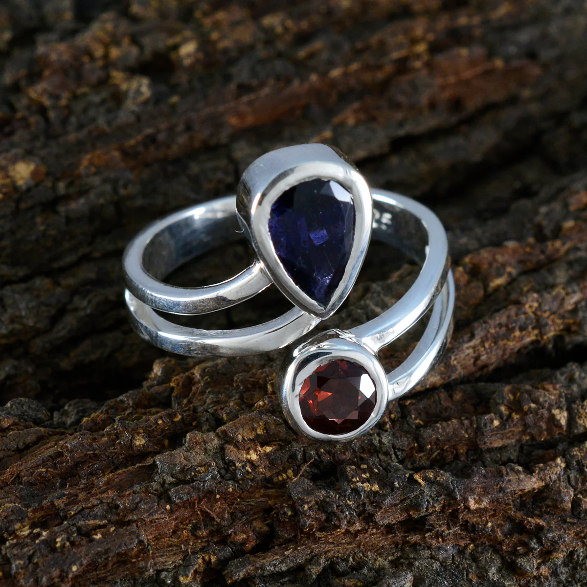 Multi Stone Toi et Moi Indian Sterling Silver multicolor Gemstones Tiny Cultural Ring Jewellery - Image 3