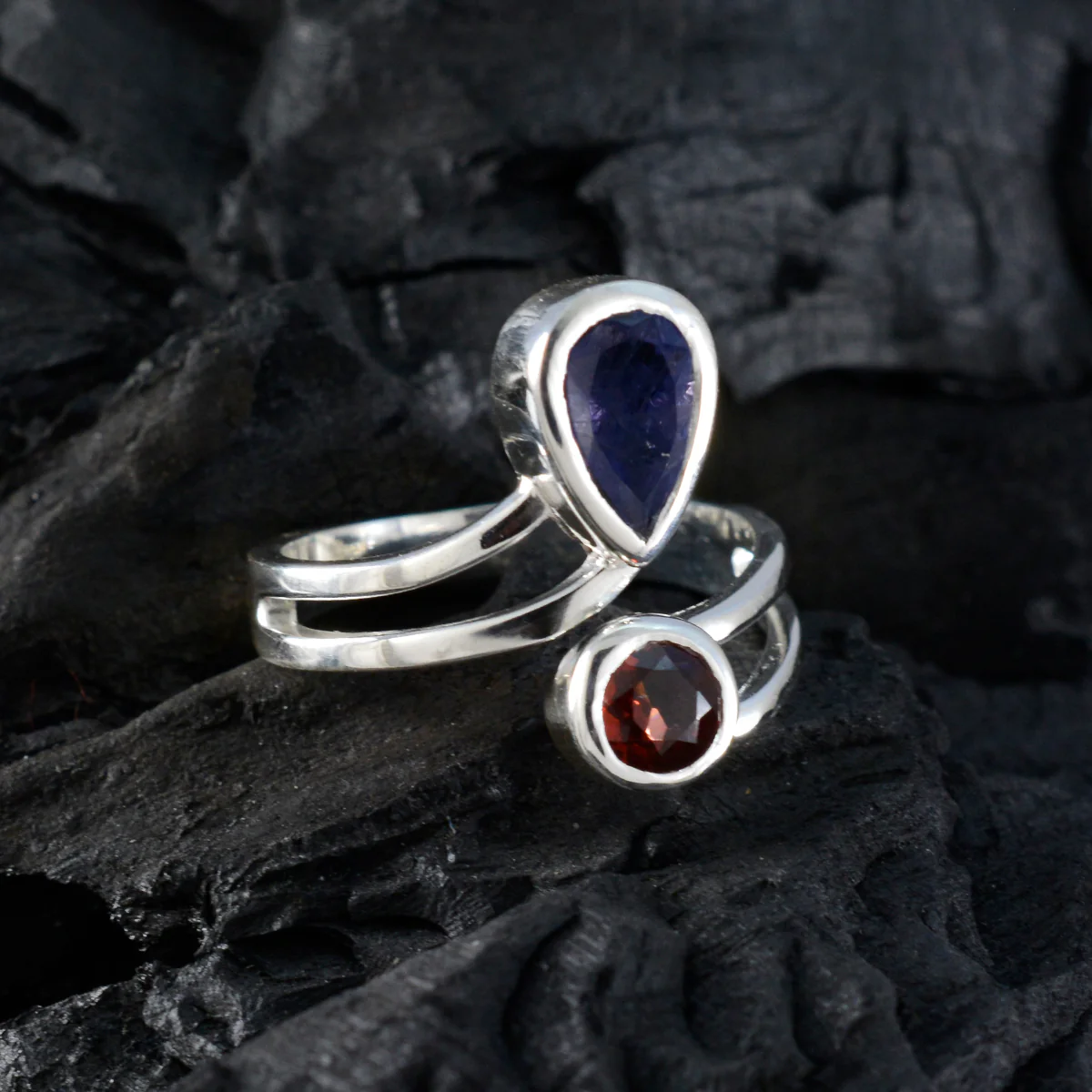 Multi Stone Toi et Moi Indian Sterling Silver multicolor Gemstones Tiny Cultural Ring Jewellery - Image 4