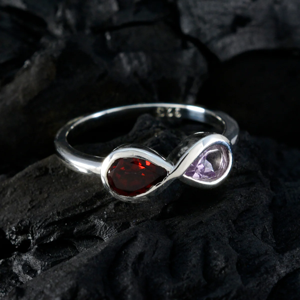 Multi Stone Toi et Moi Japanese Sterling Silver multicolor Gemstone Dainty Graceful Ring Jewelry - Image 4