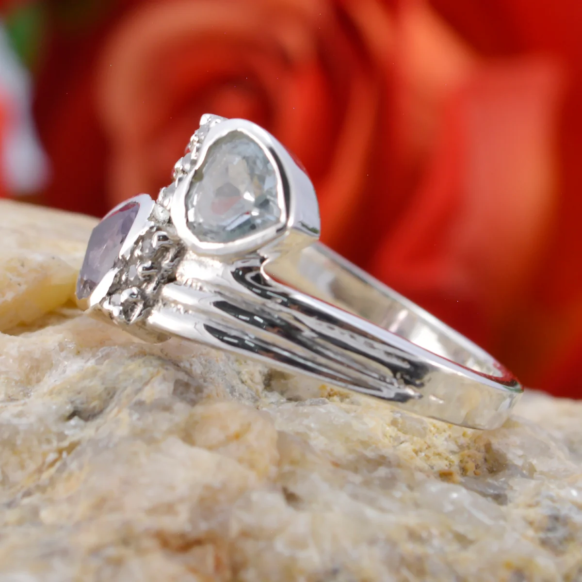 Multi Stone Toi et Moi Moroccan 925 Sterling Silver multicolor Gemstones Minimal Love Ring Jewelry - Image 3