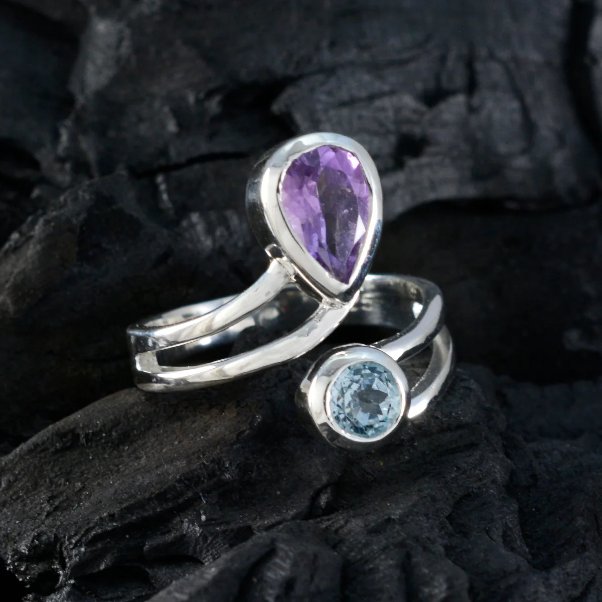Multi Stone Toi et Moi Moroccan 925 Sterling Silver multicolor Gemstones Tiny Romantic Ring Jewelry - Image 4