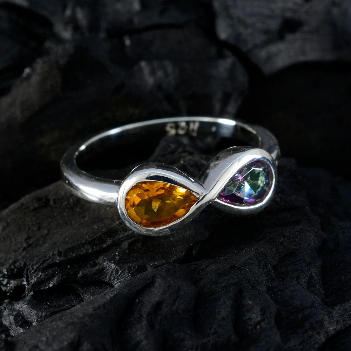 Multi Stone Toi et Moi Turkish Silver multicolor Gemstone Dainty Artisan Ring Jewellery - Image 4