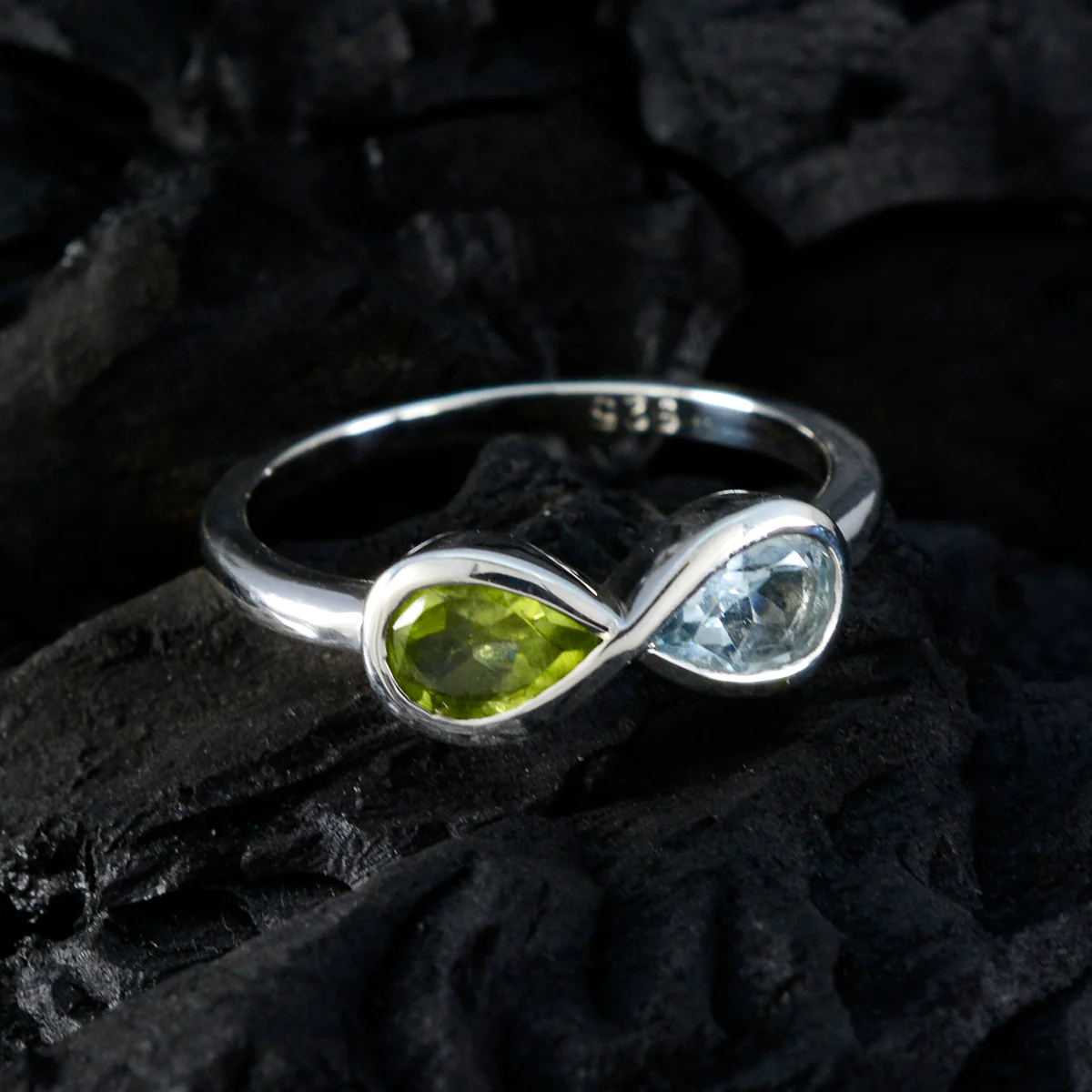 Multi Stone Toi et Moi Turkish Sterling Silver multicolor Gems Dainty Modern Ring Jewellery - Image 4