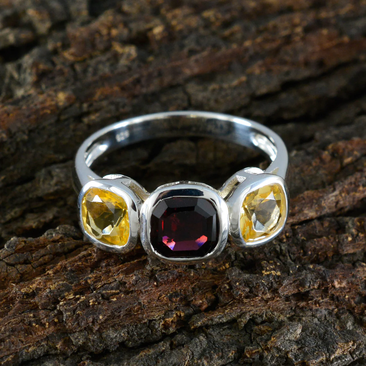 Multi Stone Trilogy African 92.5 Silver multicolor Gems Slim Graceful Ring Jewelry - Image 3