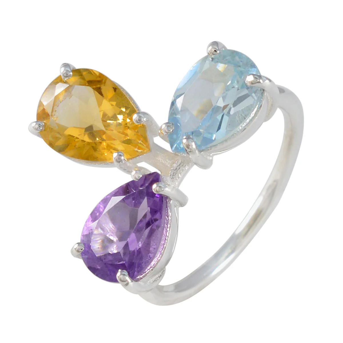 Multi Stone Trilogy African 925 Silver multicolor Gems Slim Graceful Ring Jewellery - Image 2