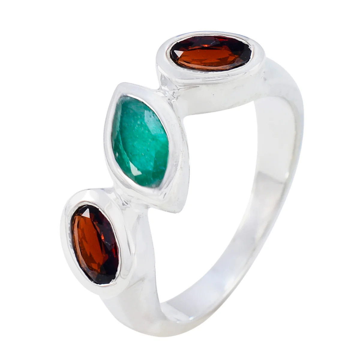 Multi Stone Trilogy African 925 Sterling Silver multicolor Gems Minimal Cultural Ring Jewellery - Image 2