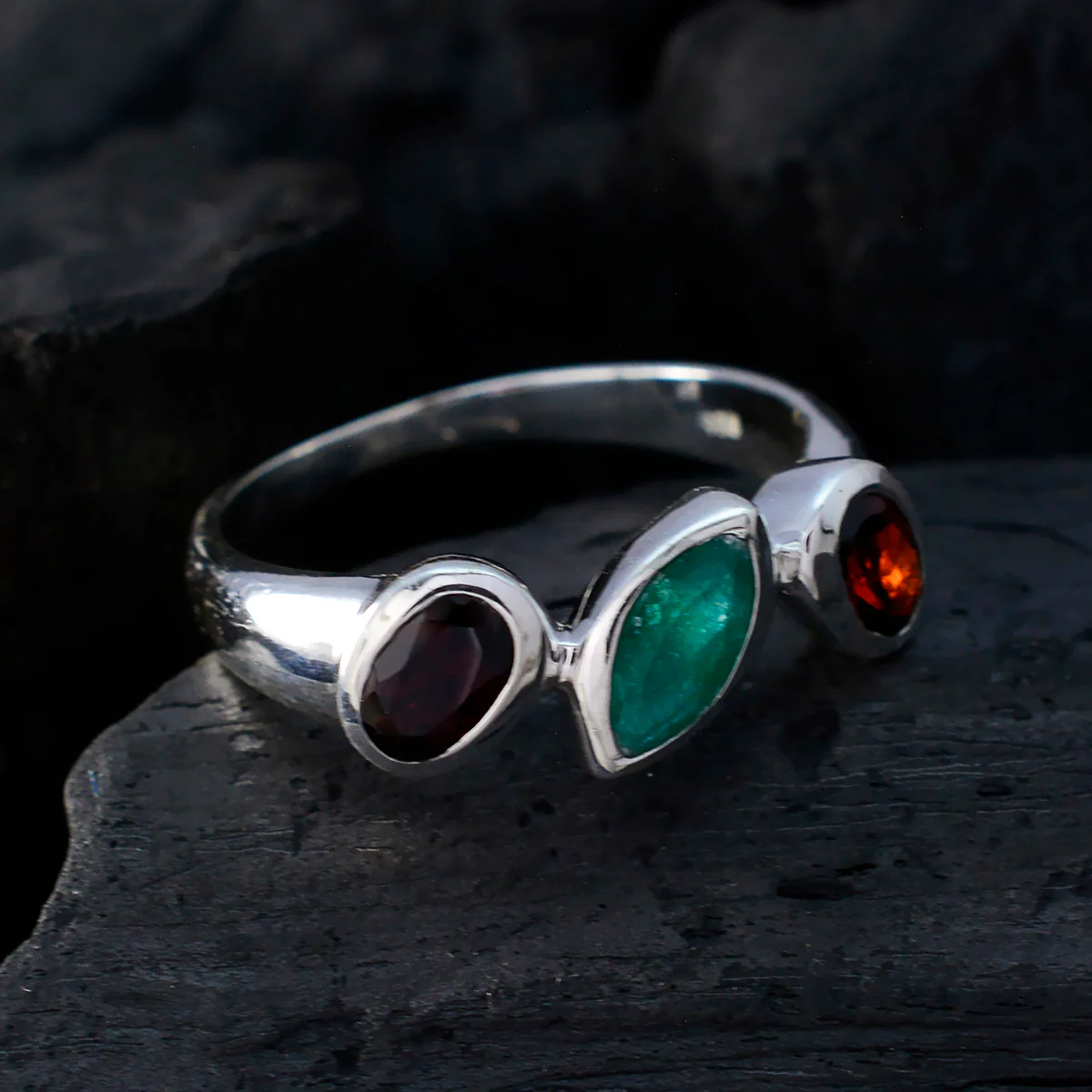 Multi Stone Trilogy African 925 Sterling Silver multicolor Gems Minimal Cultural Ring Jewellery - Image 4
