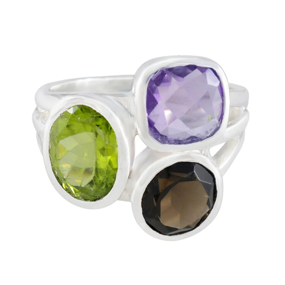 Multi Stone Trilogy African 925 Sterling Silver multicolor Gemstone Eye-catching Cocktail Ring Jewelry