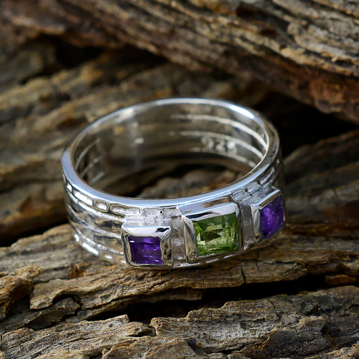 Multi Stone Trilogy African 925 Sterling Silver multicolor Gemstones Eye-catching Boho Band Jewellery - Image 3