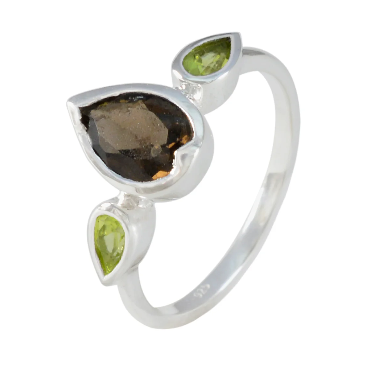 Multi Stone Trilogy American 92.5 Silver multicolor Gems Dainty Contemporary Ring Jewellery - Image 2