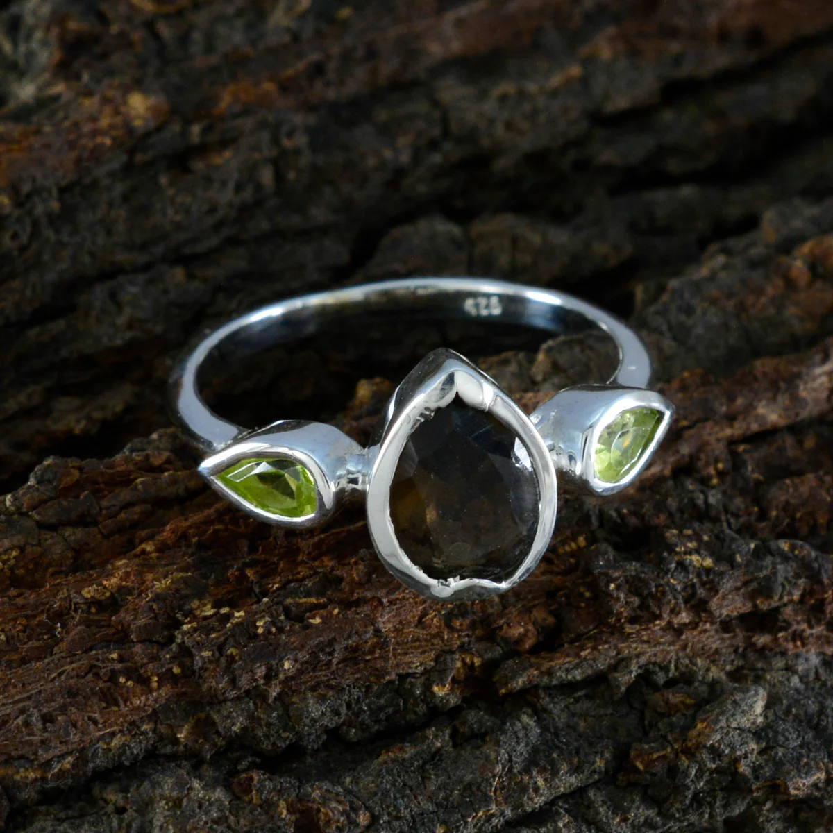 Multi Stone Trilogy American 92.5 Silver multicolor Gems Dainty Contemporary Ring Jewellery - Image 3