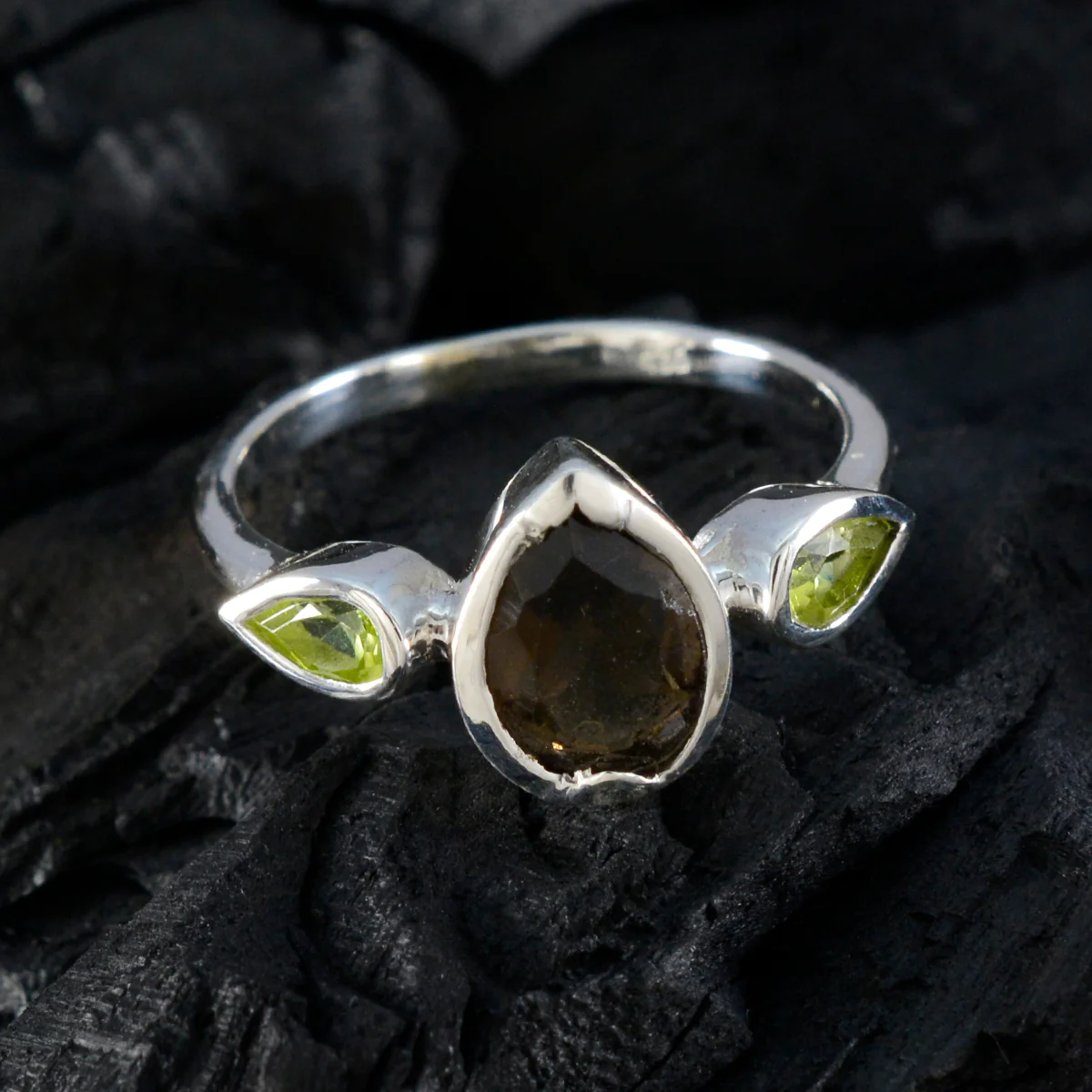 Multi Stone Trilogy American 92.5 Silver multicolor Gems Dainty Contemporary Ring Jewellery - Image 4