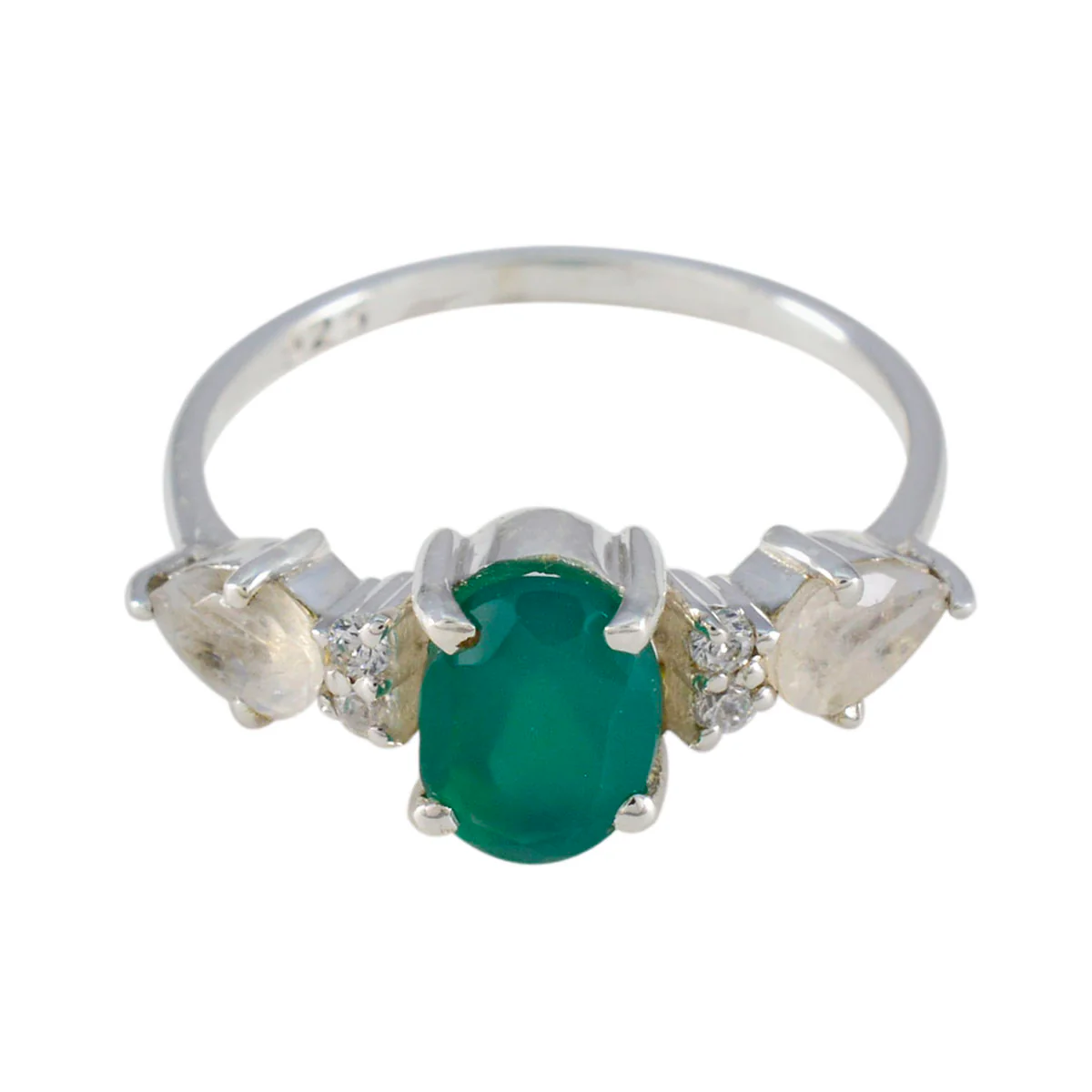 Multi Stone Trilogy American 925 Sterling Silver multicolor Gems Delicate Trendy Ring Jewelry