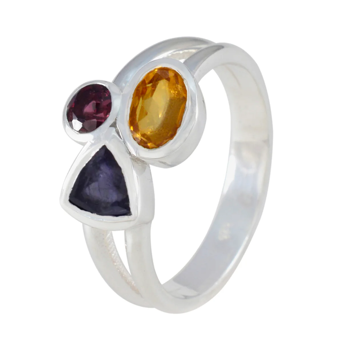 Multi Stone Trilogy Egyptian 92.5 Silver multicolor Gemstones Minimal Luxurious Ring Jewellery - Image 2