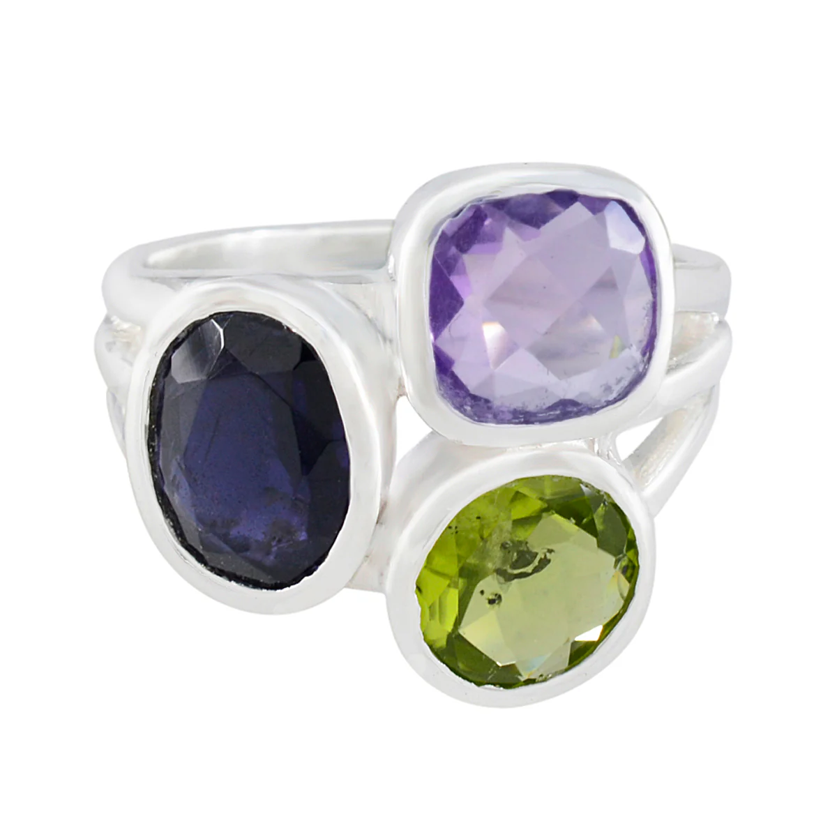 Multi Stone Trilogy Egyptian 925 Silver multicolor Gemstone Eye-catching Cocktail Ring Jewellery