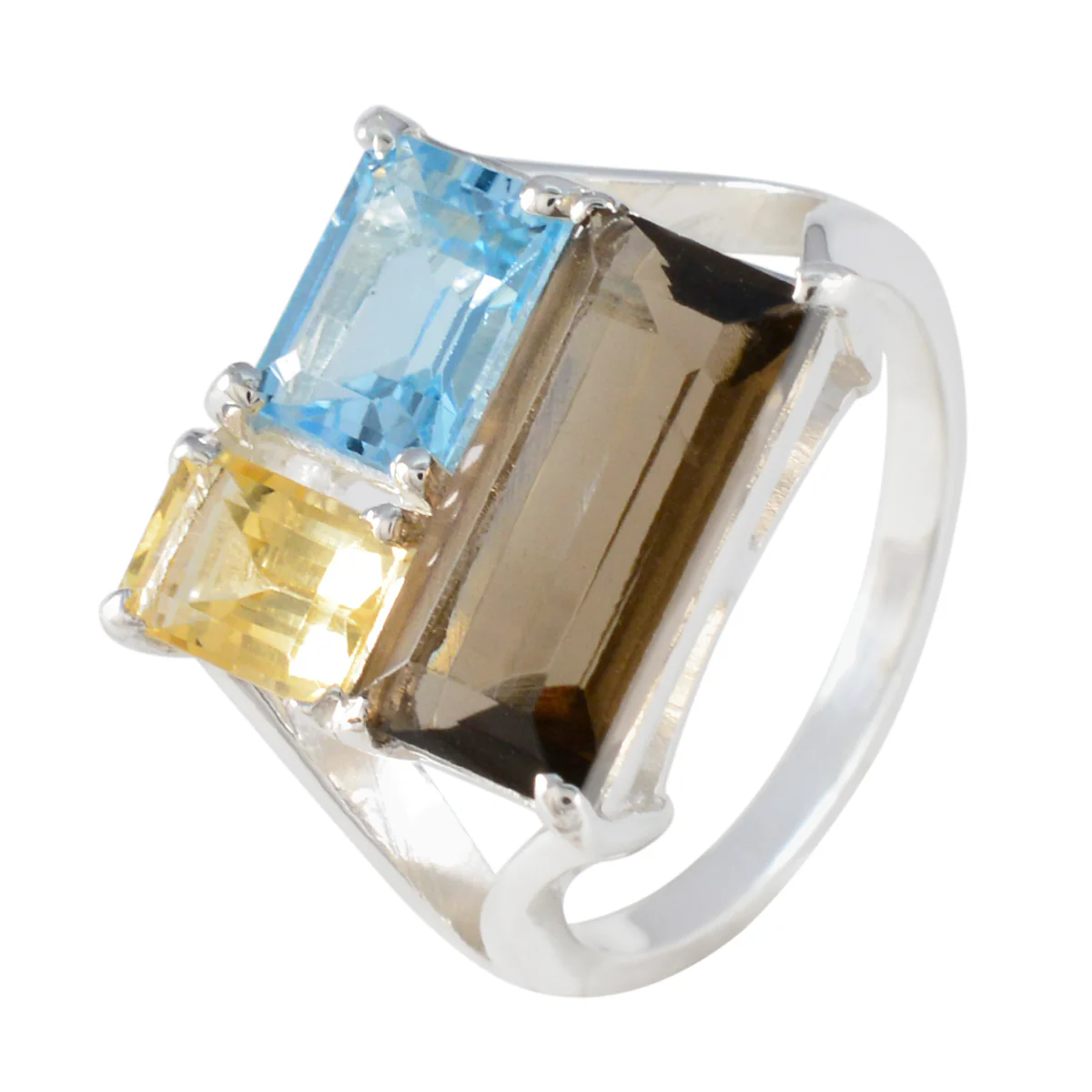 Multi Stone Trilogy Egyptian 925 Sterling Silver multicolor Gemstone Classic Trendy Ring Jewellery - Image 2