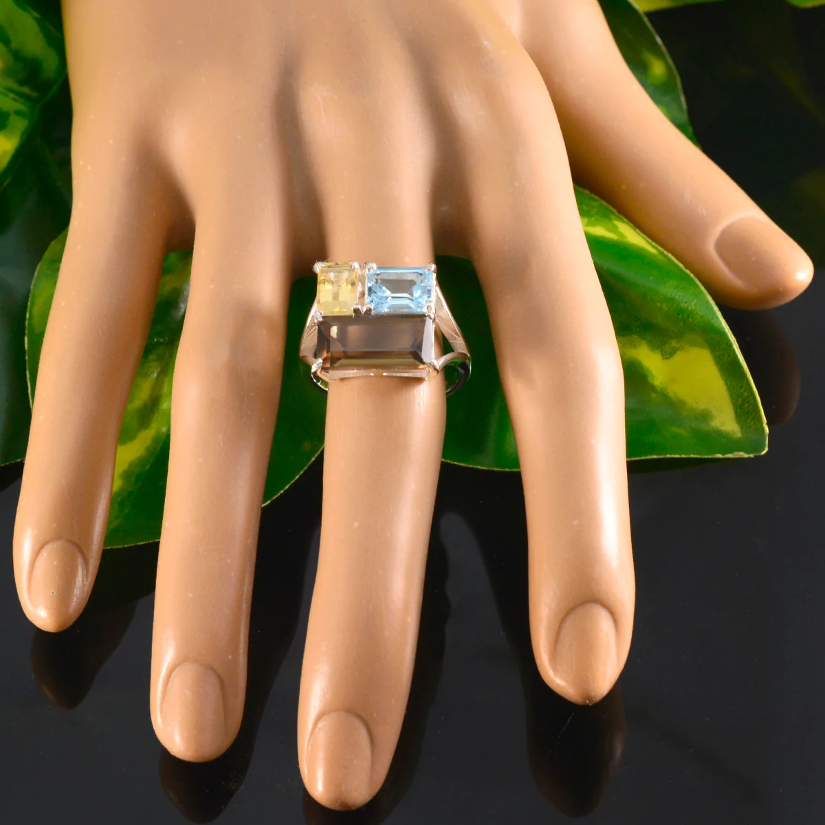 Multi Stone Trilogy Egyptian 925 Sterling Silver multicolor Gemstone Classic Trendy Ring Jewellery - Image 5