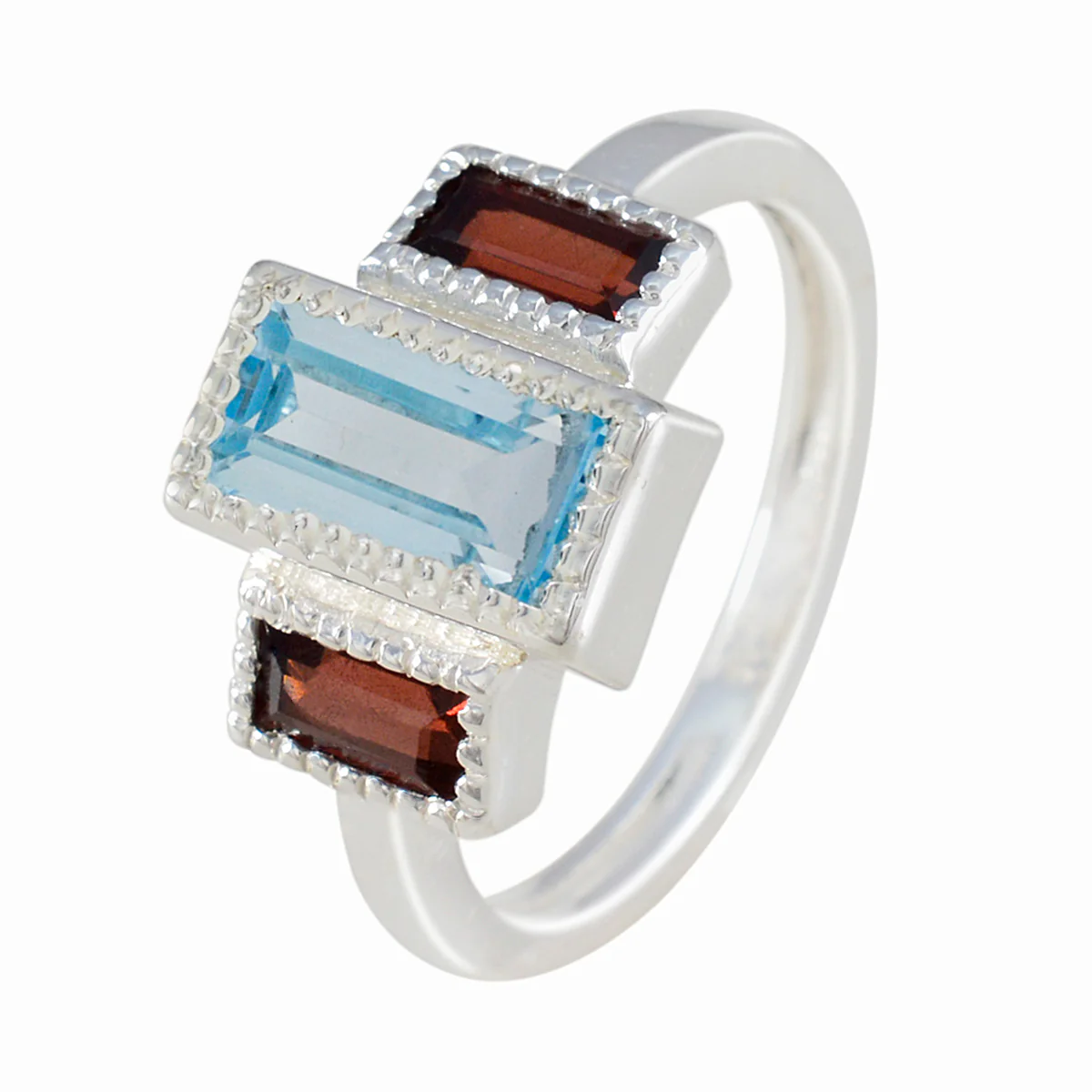 Multi Stone Trilogy Egyptian Sterling Silver multicolor Gems Featherlight Trendy Ring Jewelry - Image 2