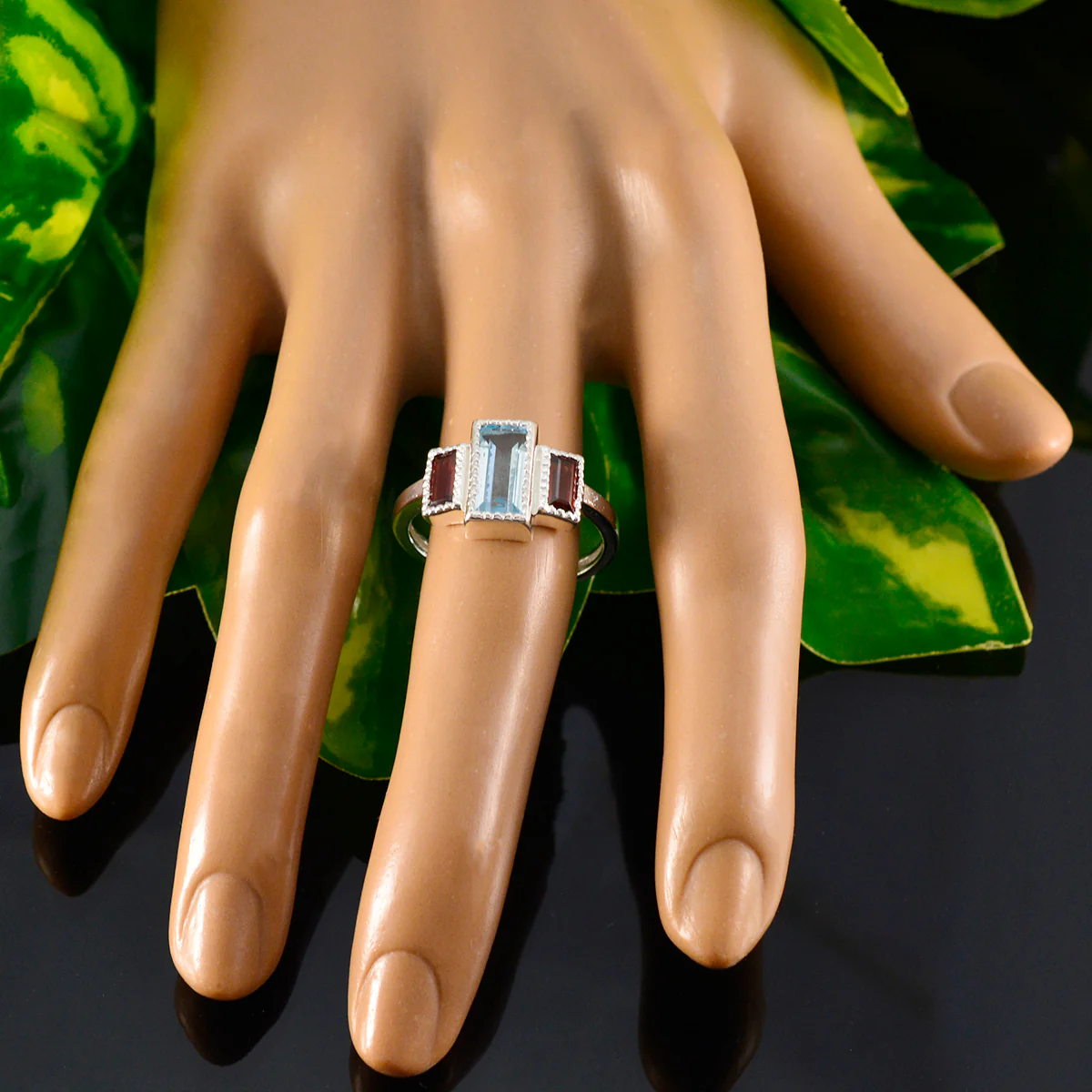 Multi Stone Trilogy Egyptian Sterling Silver multicolor Gems Featherlight Trendy Ring Jewelry - Image 5