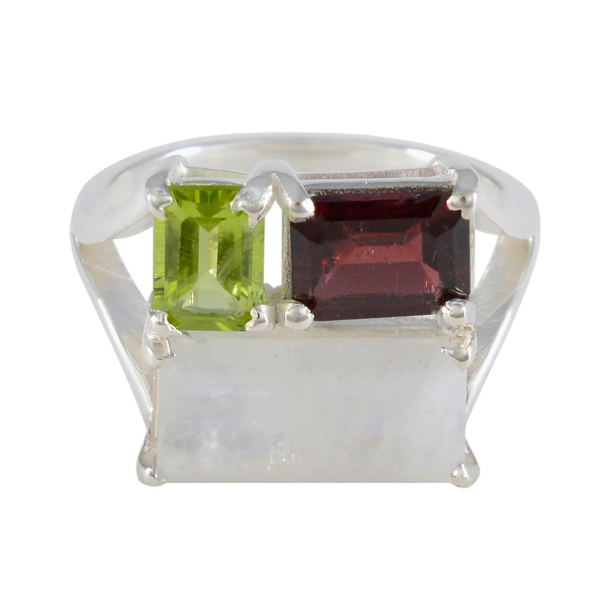 Multi Stone Trilogy French 925 Silver multicolor Gems Classic Trendy Ring Jewellery