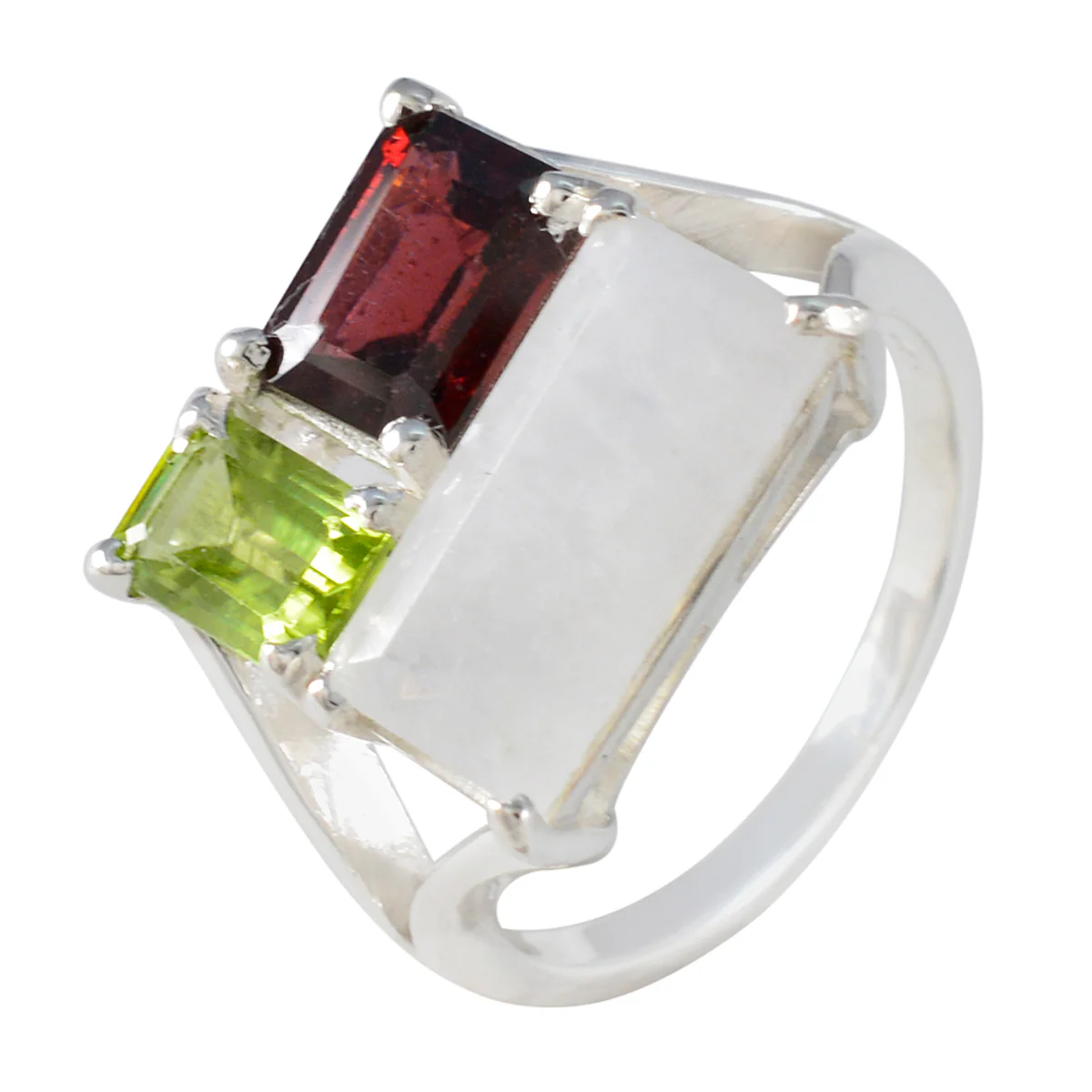 Multi Stone Trilogy French 925 Silver multicolor Gems Classic Trendy Ring Jewellery - Image 2