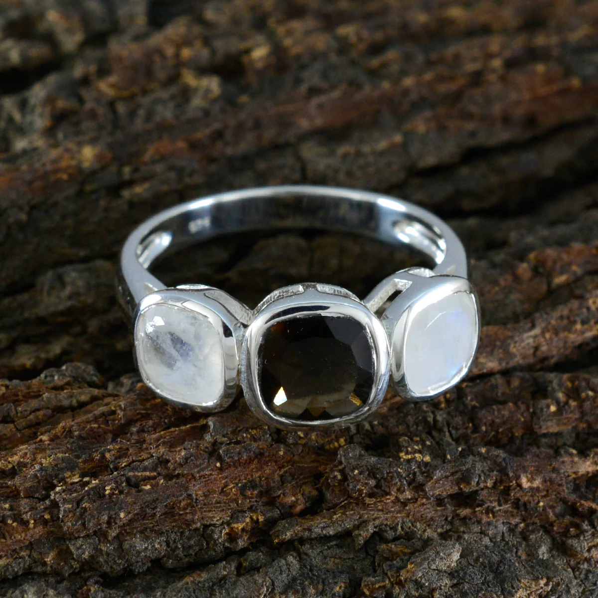 Multi Stone Trilogy French 925 Silver multicolor Gemstone Slim Sophisticated Ring Jewelry - Image 3