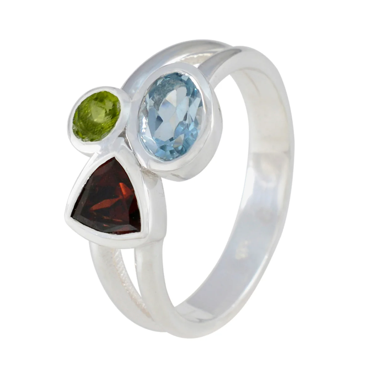 Multi Stone Trilogy French 925 Silver multicolor Gemstones Minimal Boho Ring Jewellery - Image 2