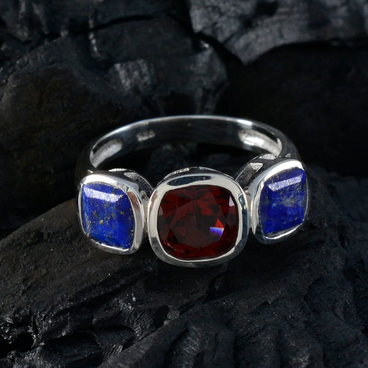 Multi Stone Trilogy French Silver multicolor Gems Slim Artisan Ring Jewellery - Image 4