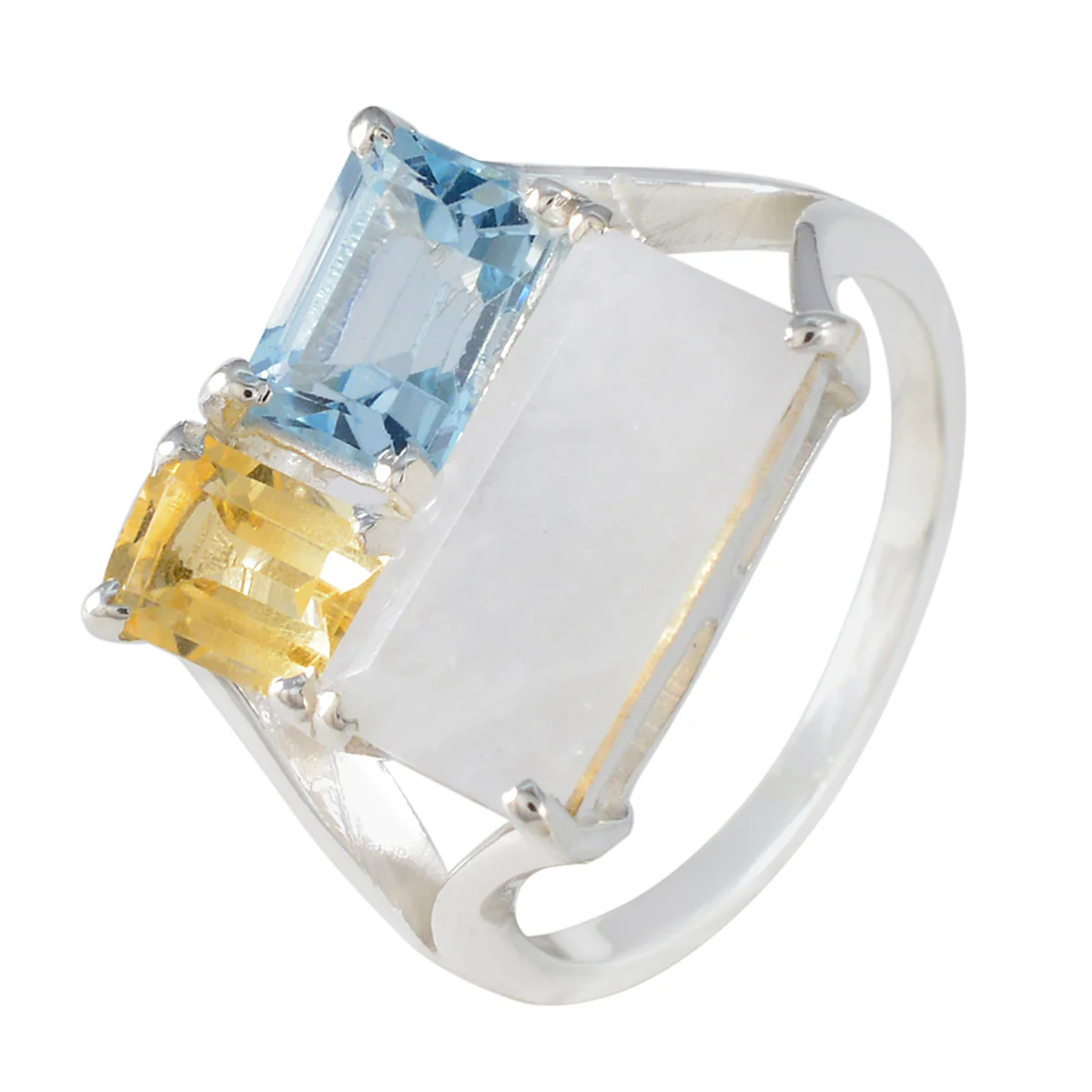 Multi Stone Trilogy German 92.5 Silver multicolor Gemstone Classic Trendy Ring Jewelry - Image 2