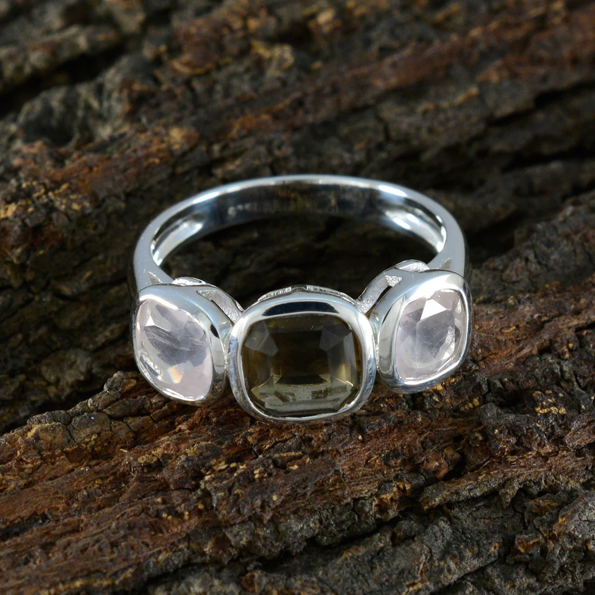 Multi Stone Trilogy German 92.5 Silver multicolor Gemstones Slim Modern Ring Jewellery - Image 3