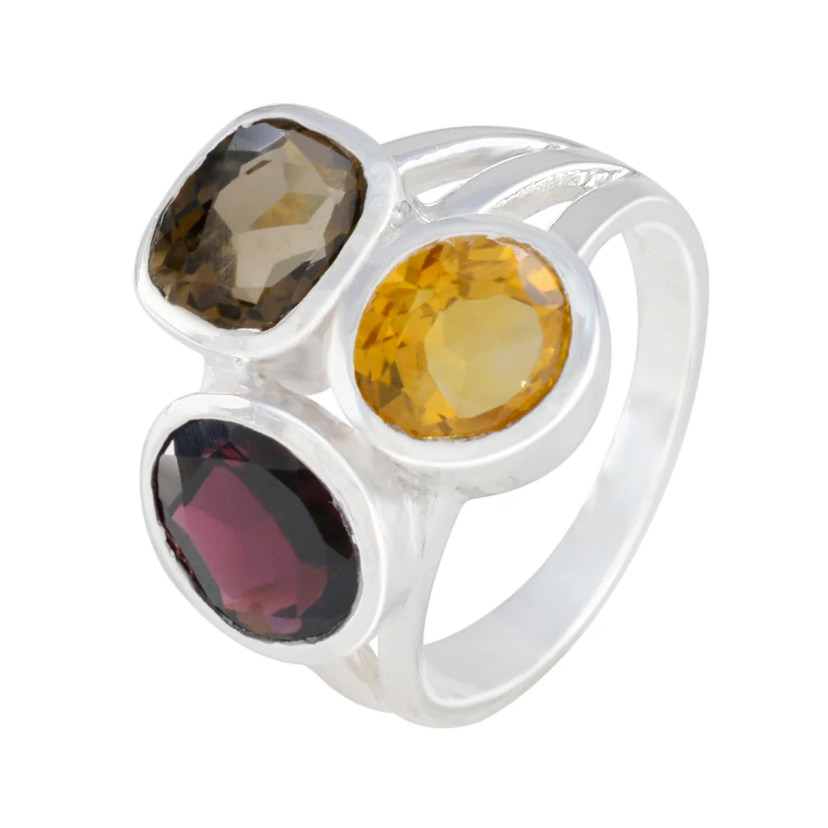 Multi Stone Trilogy German 925 Silver multicolor Gemstones Eye-catching Cocktail Ring Jewelry - Image 2