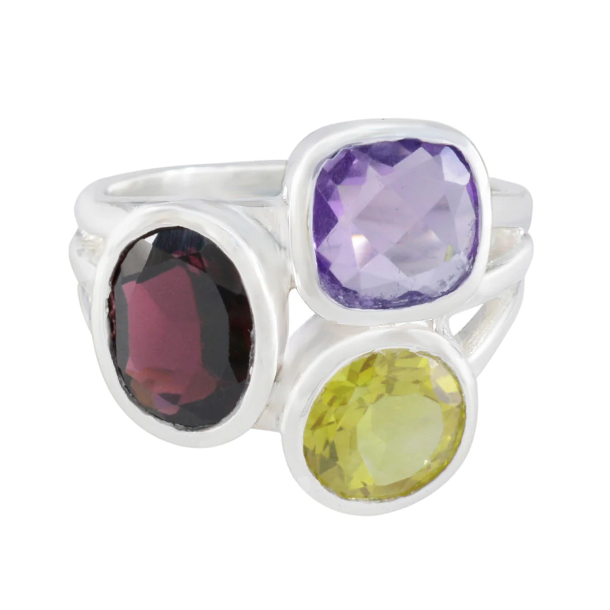 Multi Stone Trilogy German 925 Sterling Silver multicolor Gems Eye-catching Cocktail Ring Jewellery