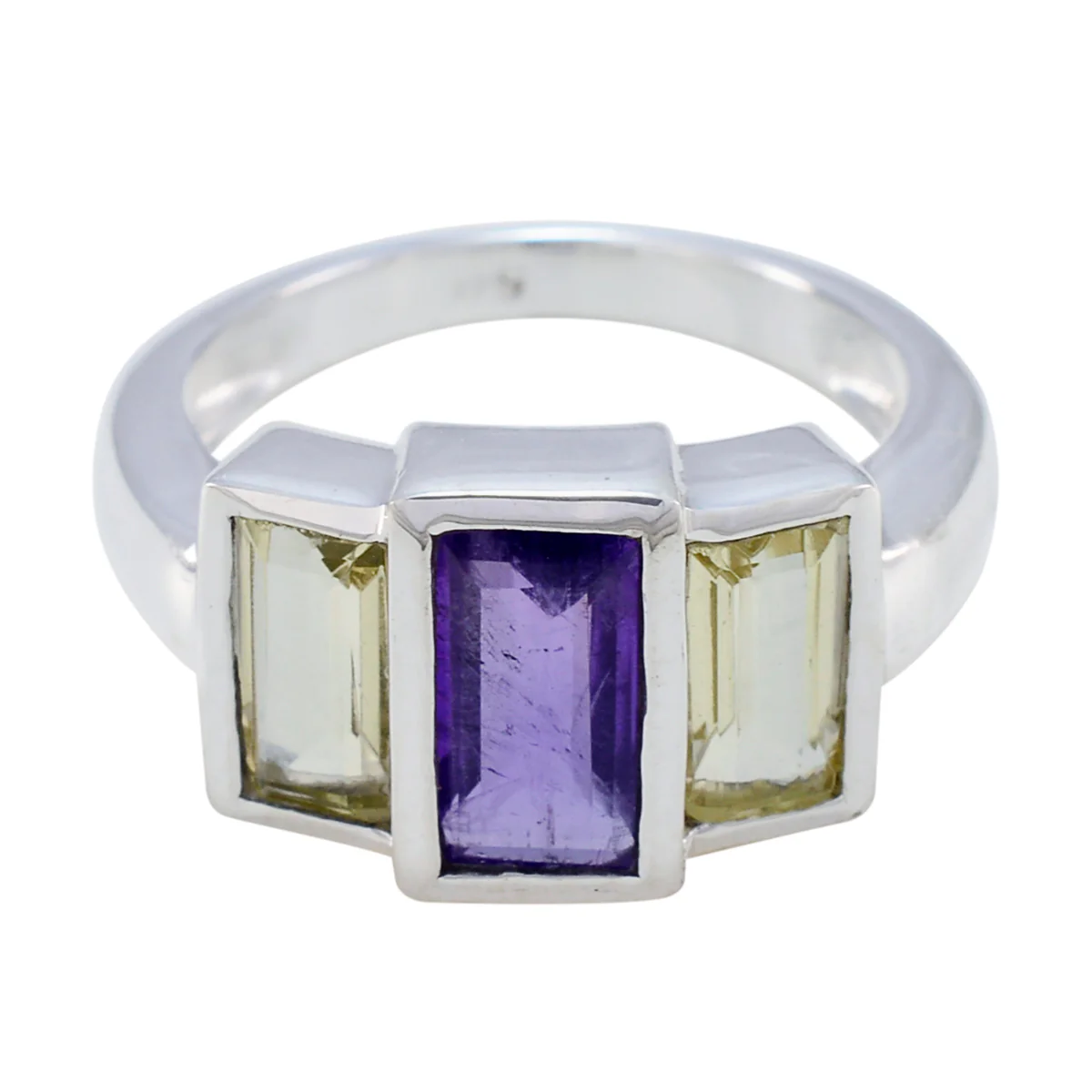 Multi Stone Trilogy German Silver multicolor Gems Minimal Modern Ring Jewellery