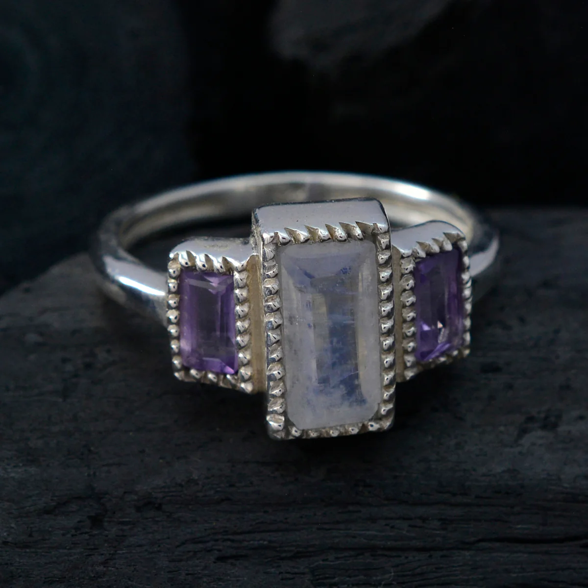 Multi Stone Trilogy Indian 925 Silver multicolor Gemstones Featherlight Sophisticated Ring Jewelry - Image 4