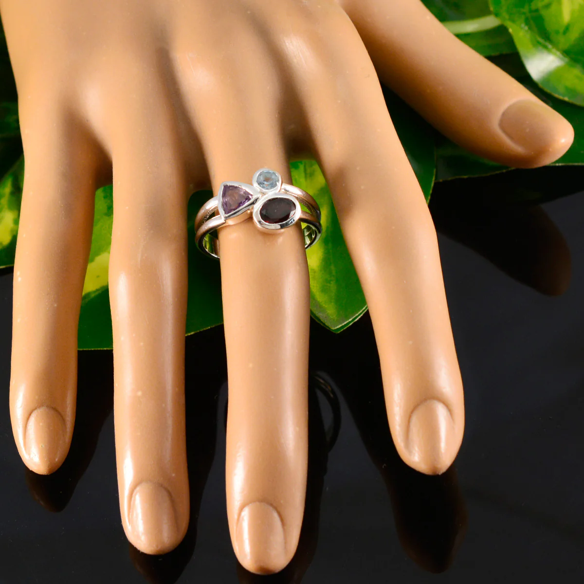 Multi Stone Trilogy Indian 925 Sterling Silver multicolor Gemstone Minimal Romantic Ring Jewellery - Image 5