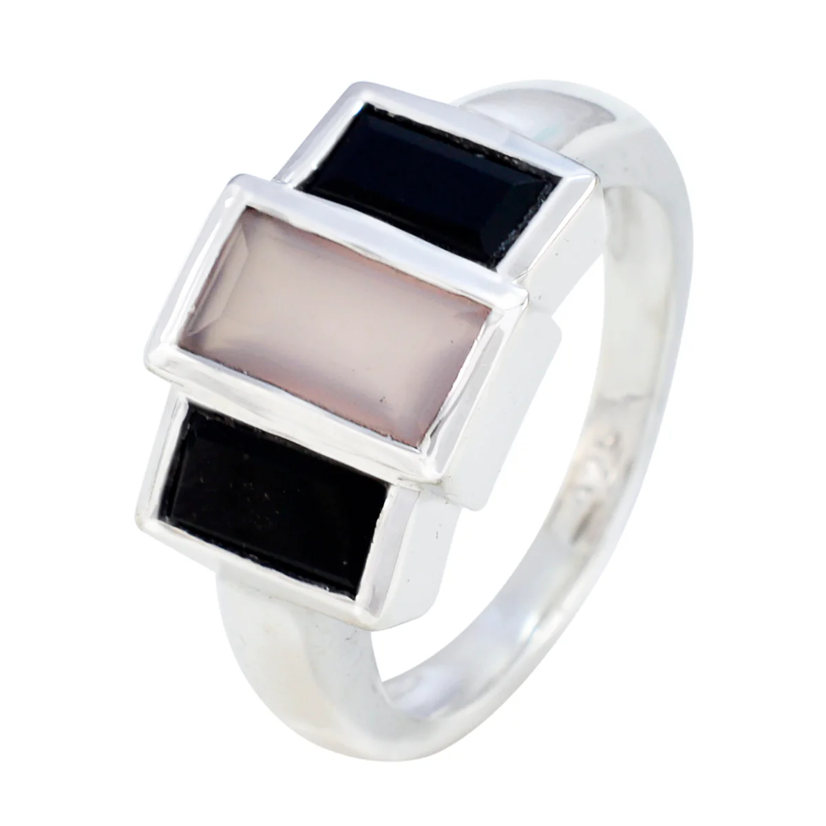 Multi Stone Trilogy Indian Sterling Silver multicolor Gemstone Minimal Contemporary Ring Jewelry - Image 2