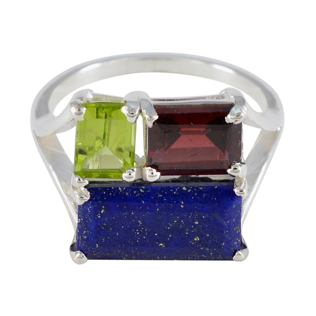 Multi Stone Trilogy Moroccan 92.5 Silver multicolor Gems Classic Trendy Ring Jewelry