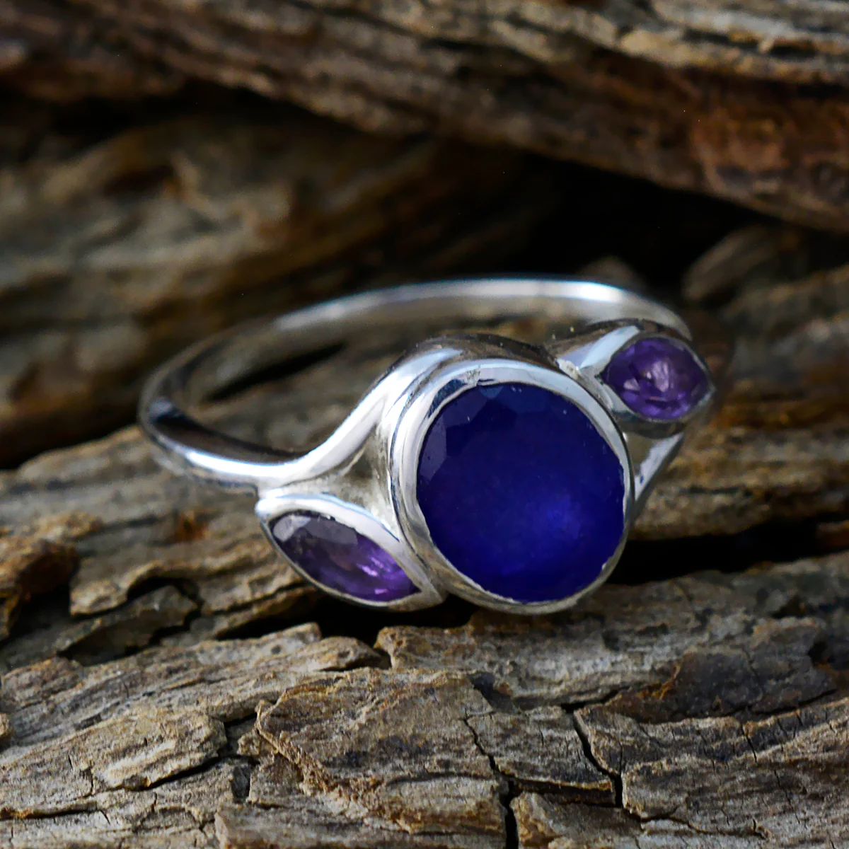 Multi Stone Trilogy Moroccan 925 Silver multicolor Gems Slim Graceful Ring Jewelry - Image 3