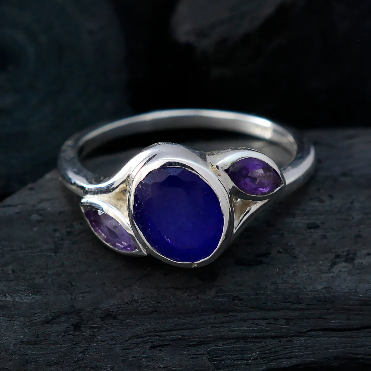 Multi Stone Trilogy Moroccan 925 Silver multicolor Gems Slim Graceful Ring Jewelry - Image 4