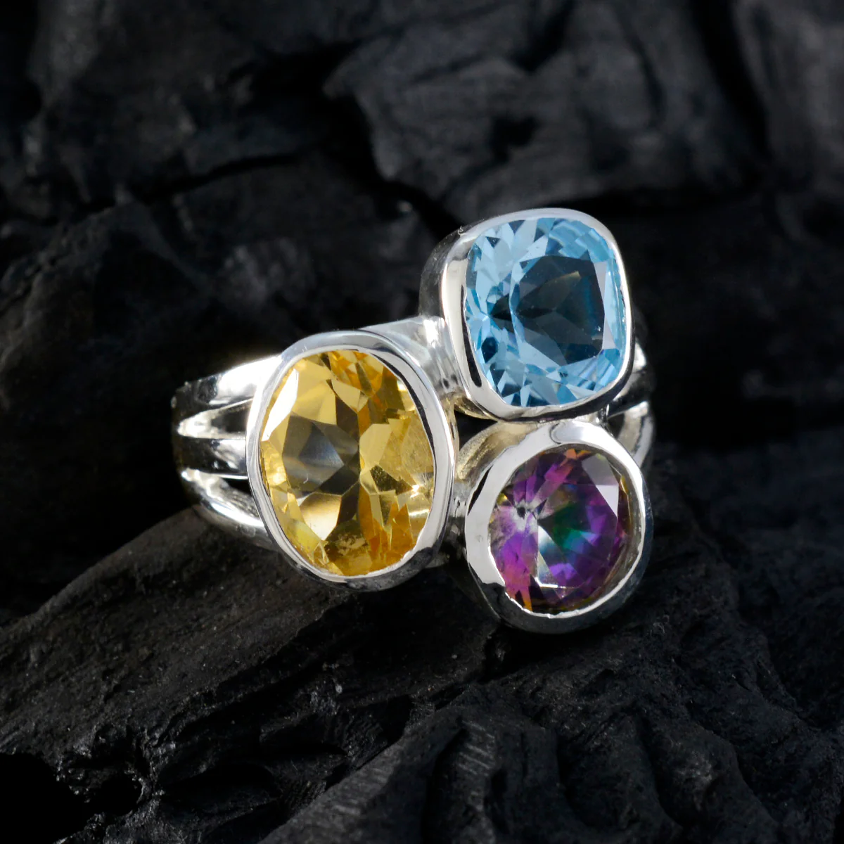 Multi Stone Trilogy Moroccan 925 Sterling Silver multicolor Gemstones Eye-catching Cocktail Ring Jewellery - Image 4