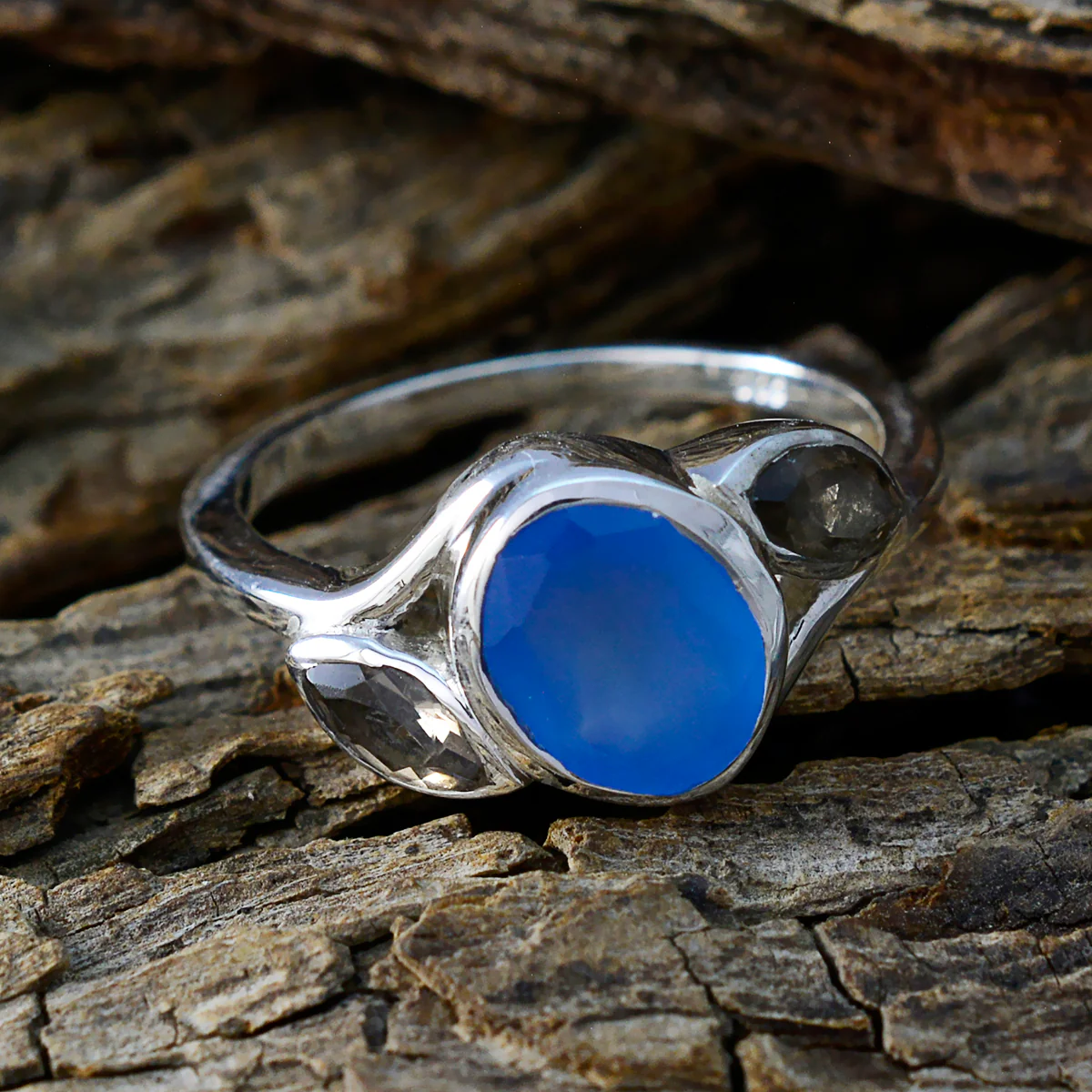 Multi Stone Trilogy Russian Sterling Silver multicolor Gemstones Slim Feminine Ring Jewellery - Image 3