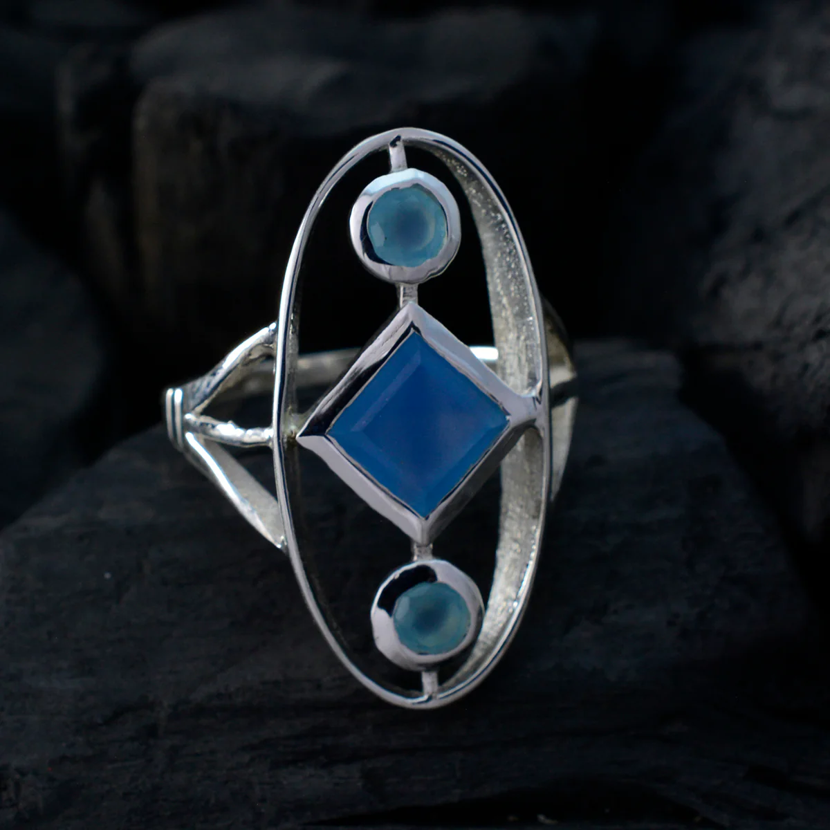 Multi Stone Trilogy Russian Sterling Silver multicolor Gemstones Slim Glamorous Ring Jewelry - Image 4