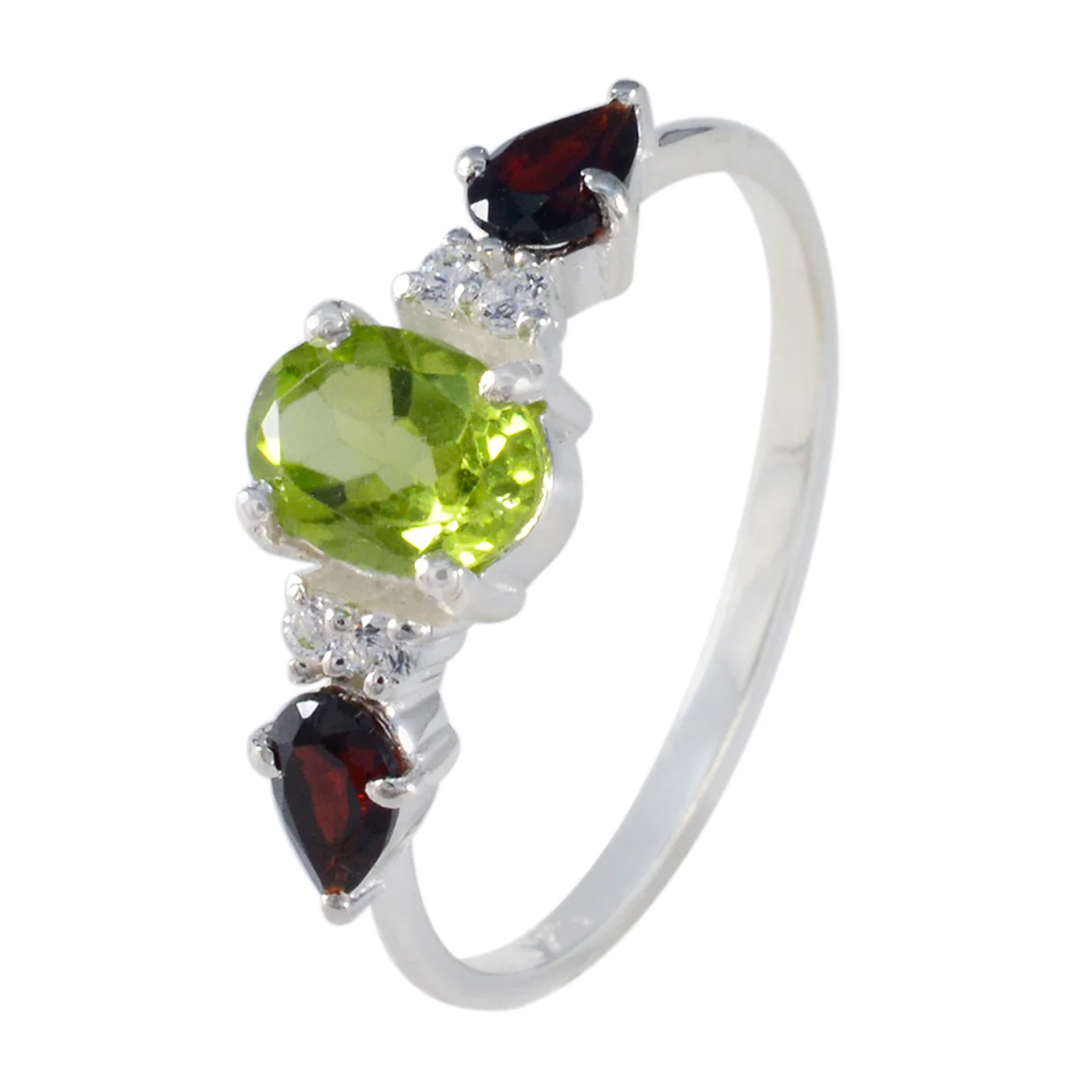 Multi Stone Trilogy Turkish 92.5 Silver multicolor Gemstones Delicate Abstract Ring Jewellery - Image 2
