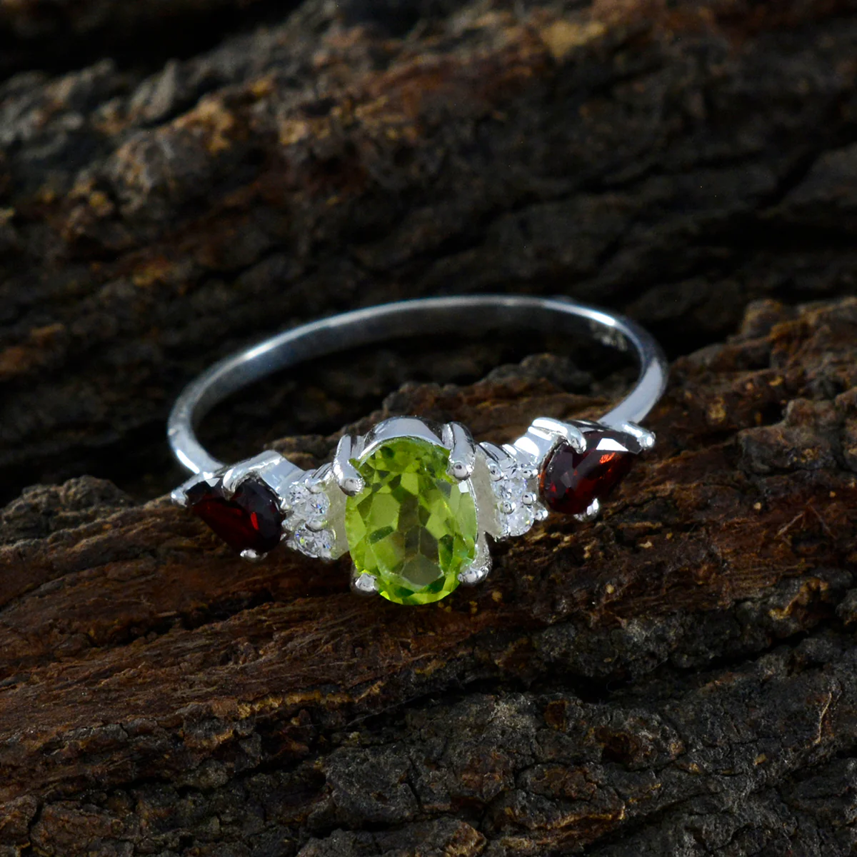 Multi Stone Trilogy Turkish 92.5 Silver multicolor Gemstones Delicate Abstract Ring Jewellery - Image 3
