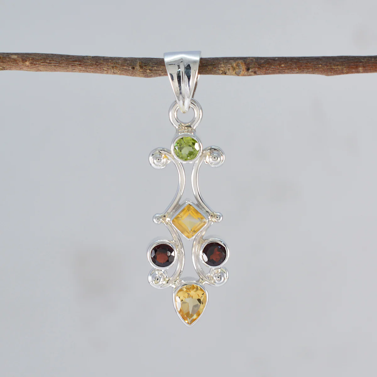 Multi Stone Whisper-thin Latin American Silver Penta Audrey Abstract multicolor Pendant Jewelry - Image 2